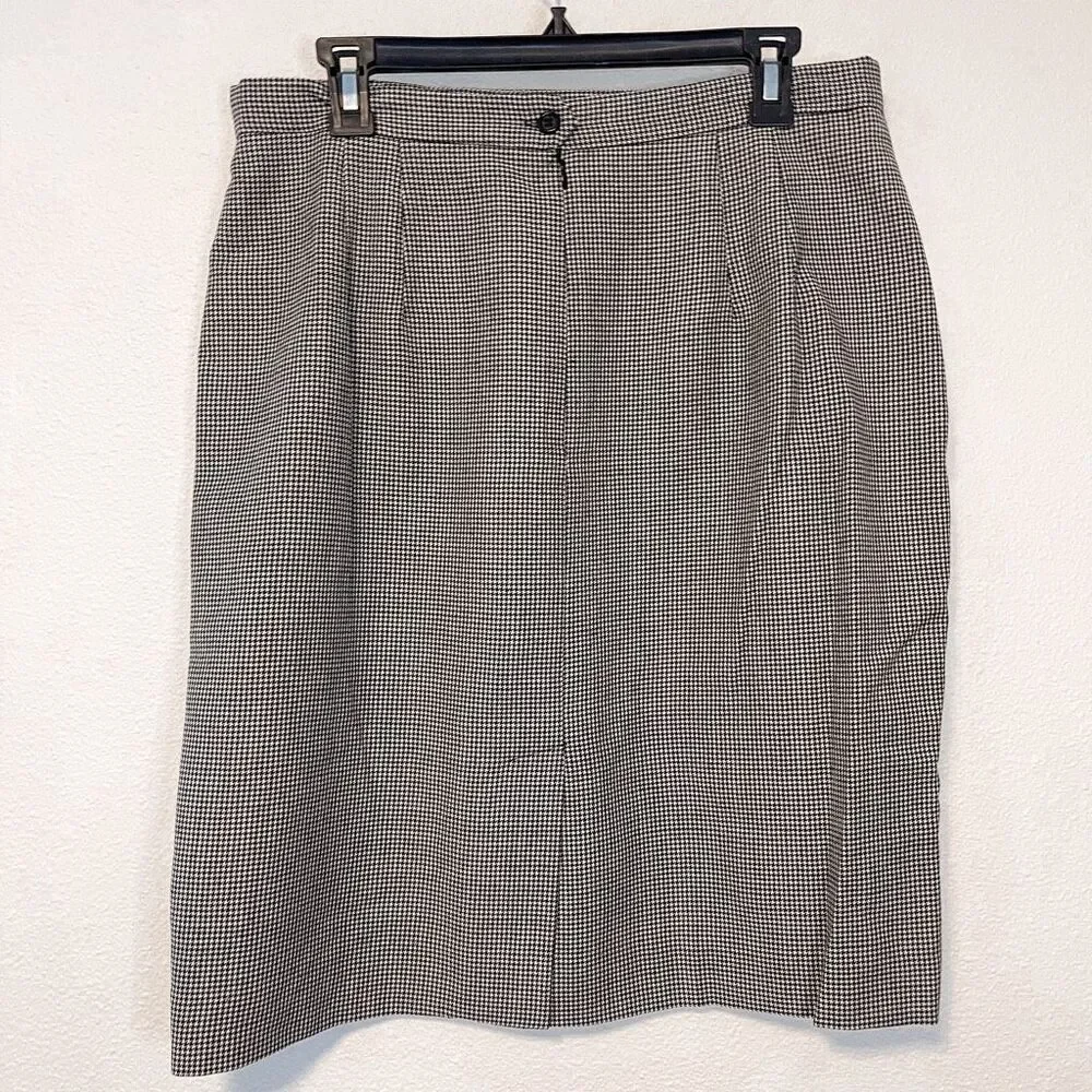 Vintage Houndstooth Knee Length Wool‎ Skirt Size 14